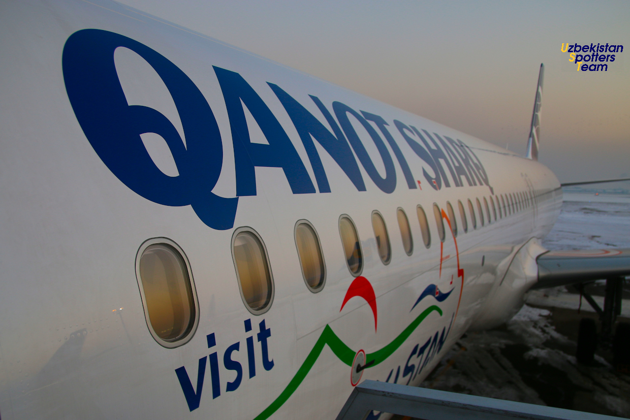 Совместная съемка в аэропорту Ташкента с авиакомпанией Qanot Sharq