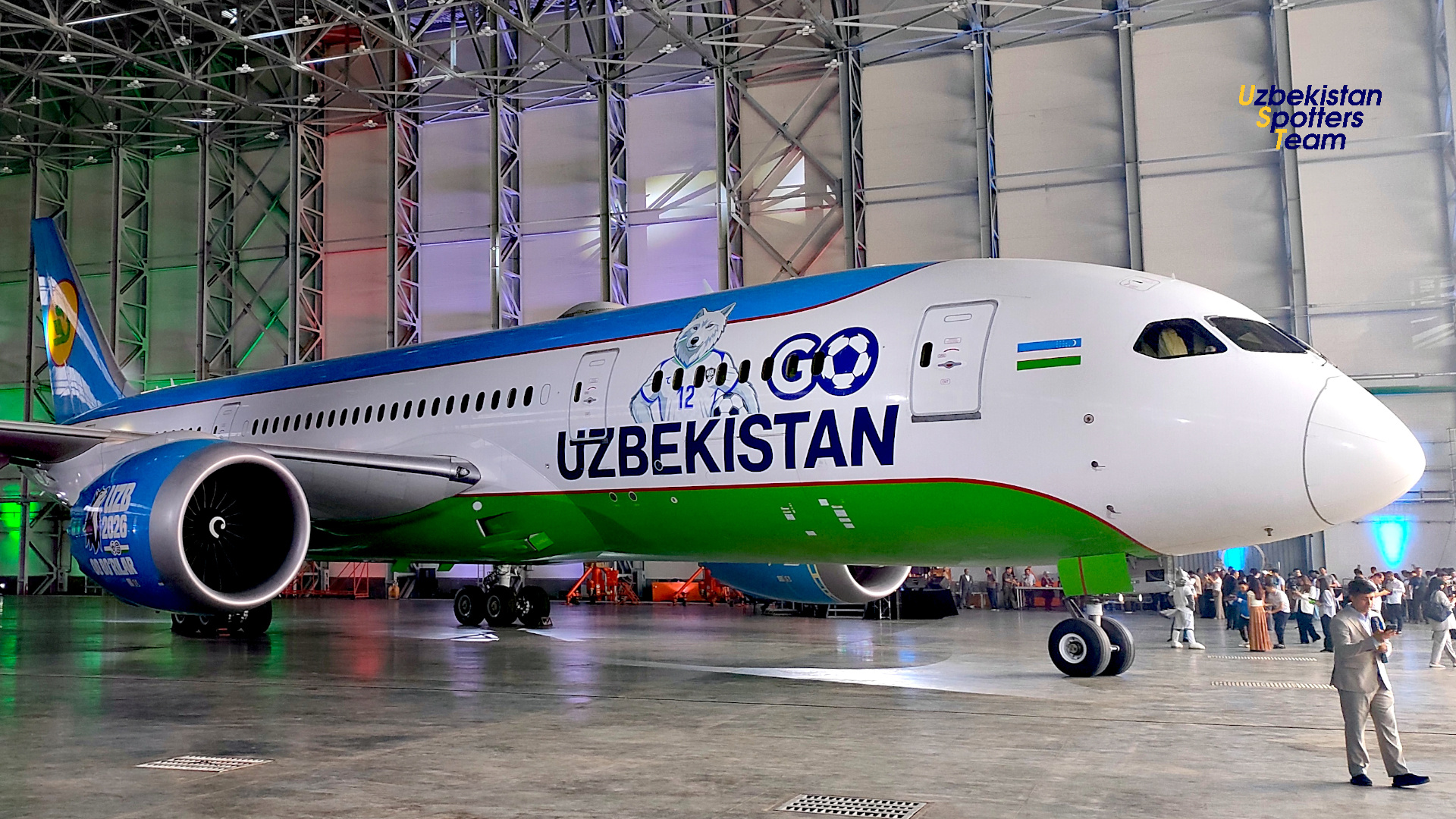 A new livery of Boeing-787-8 UK78706 Uzbekistan Airways dedicated to a debut of National soccer team in FIFA Word Cup 2026 